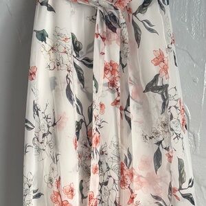 Orange and White Maxi A-Line Skirt with Tie Front
